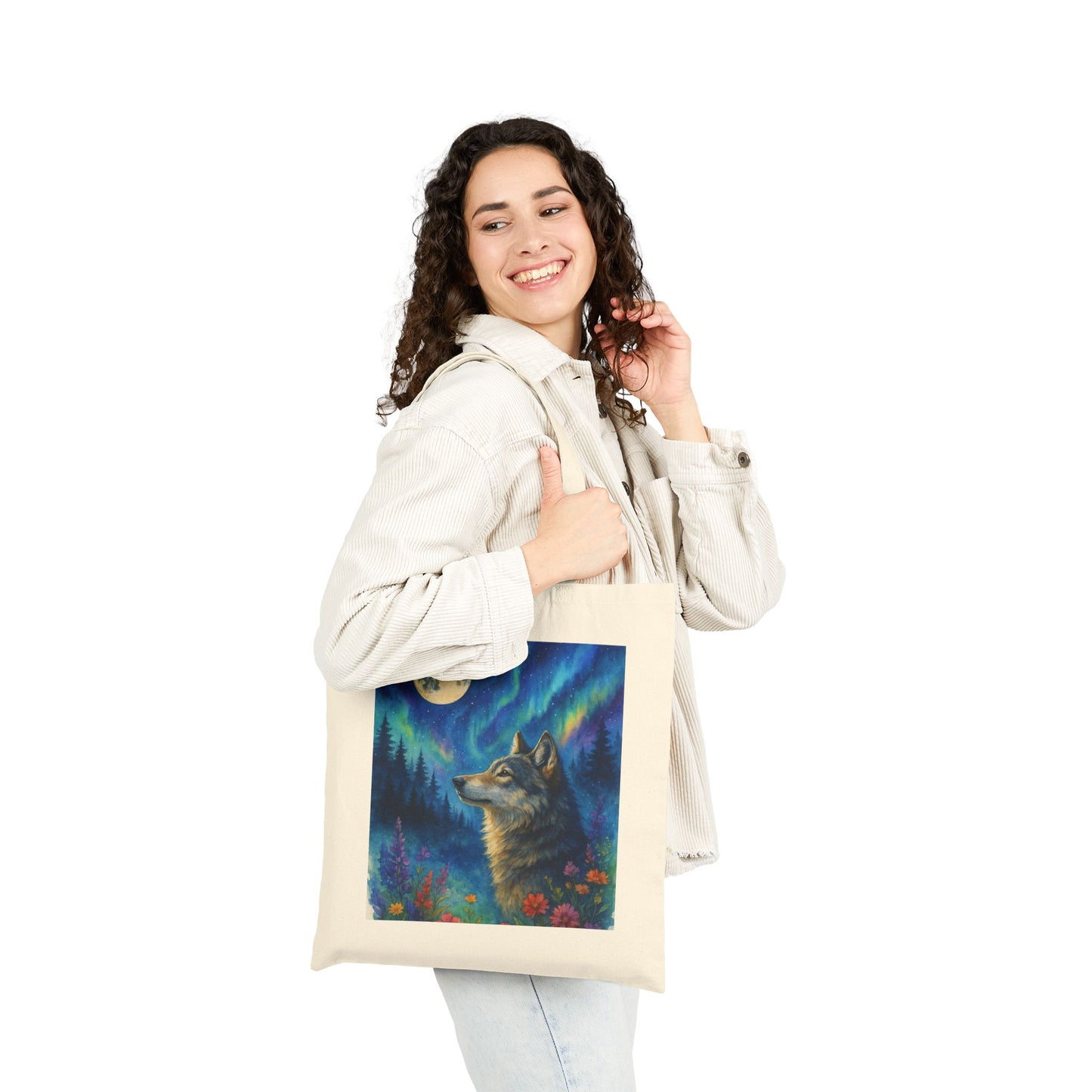 Mystical Wolf Cotton Canvas Tote Bag - Eco-Friendly Art Carryall