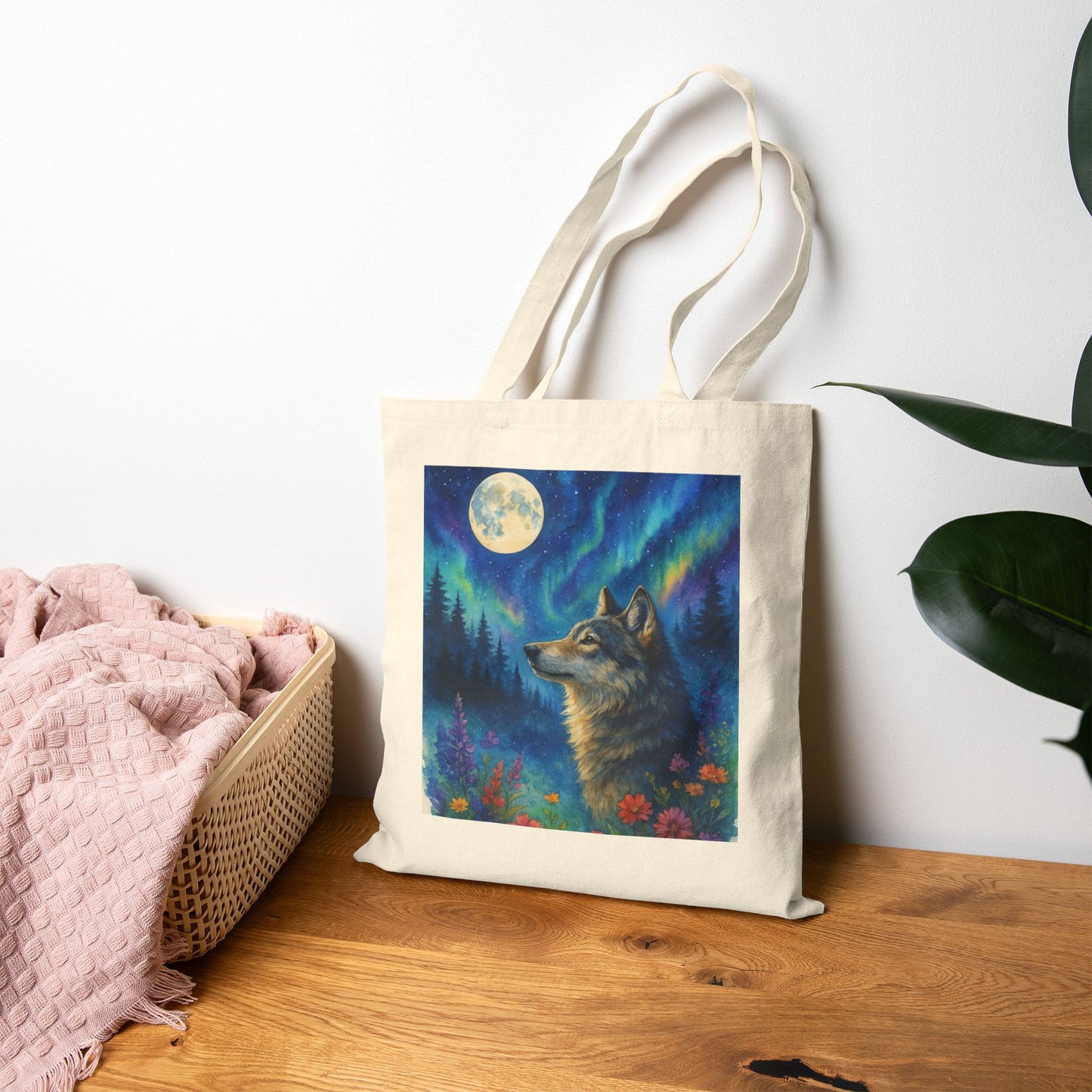 Mystical Wolf Cotton Canvas Tote Bag - Eco-Friendly Art Carryall